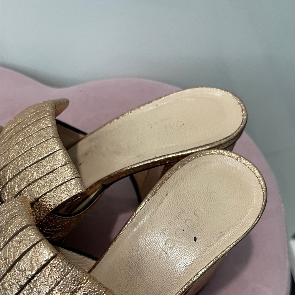 Gucci Metallic Rose Gold Women's Mules - Picture 3 of 7